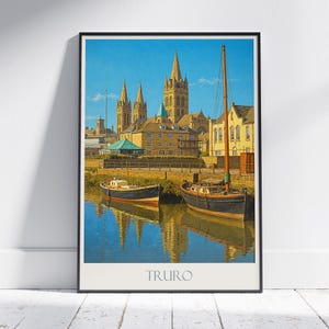 Truro Travel Poster, Cornwall Cathedral & Waterfront Art | England Cityscape Print | UK Home Decor Gift