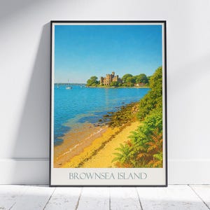 Brownsea Island Travel Poster | Dorset England Art Print | Vintage Style Castle View | Coastal Wall Decor | UK Island Getaway Gift
