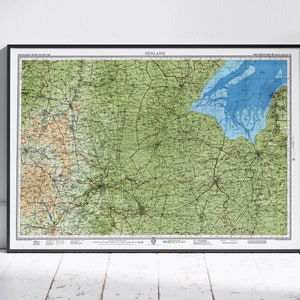 Impression de carte vintage The Fens & The Wash ~ Poster Art mural déco