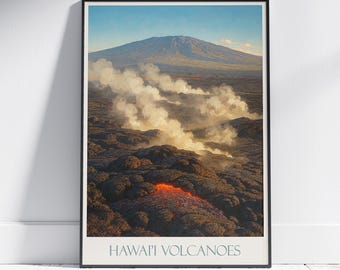 Póster del Parque Nacional de los Volcanes de Hawái: Impresión de viaje vintage