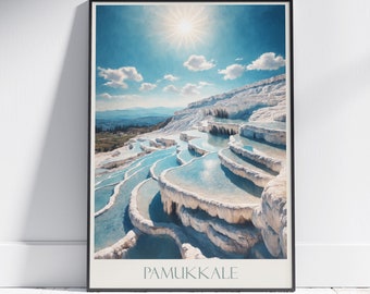 Pamukkale Travel Print ~ Turkiye Turkey Travel Poster | Painted Wall Art & Home Decor | Framed Personalized Print | Vacation Travel Gift