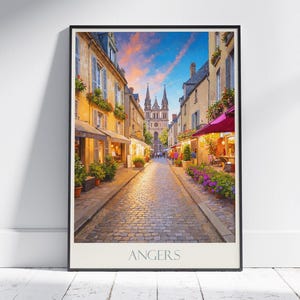 Impresión de viaje de Angers ~ Póster de viaje de Francia / Arte mural pintado y decoración del hogar / Impresión personalizada enmarcada / Regalo de viaje de vacaciones