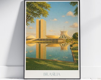 Brasilia Brazil Travel Poster: Mid-Century Modern Architecture Art Print