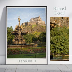 Edinburgh Travel Print, Edinburgh Castle ~ Poster Scotland Travel Wall Art Home Decor Gift Personalized Framed
