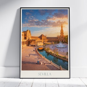 Seville Spain Travel Poster: Plaza de España Art Print