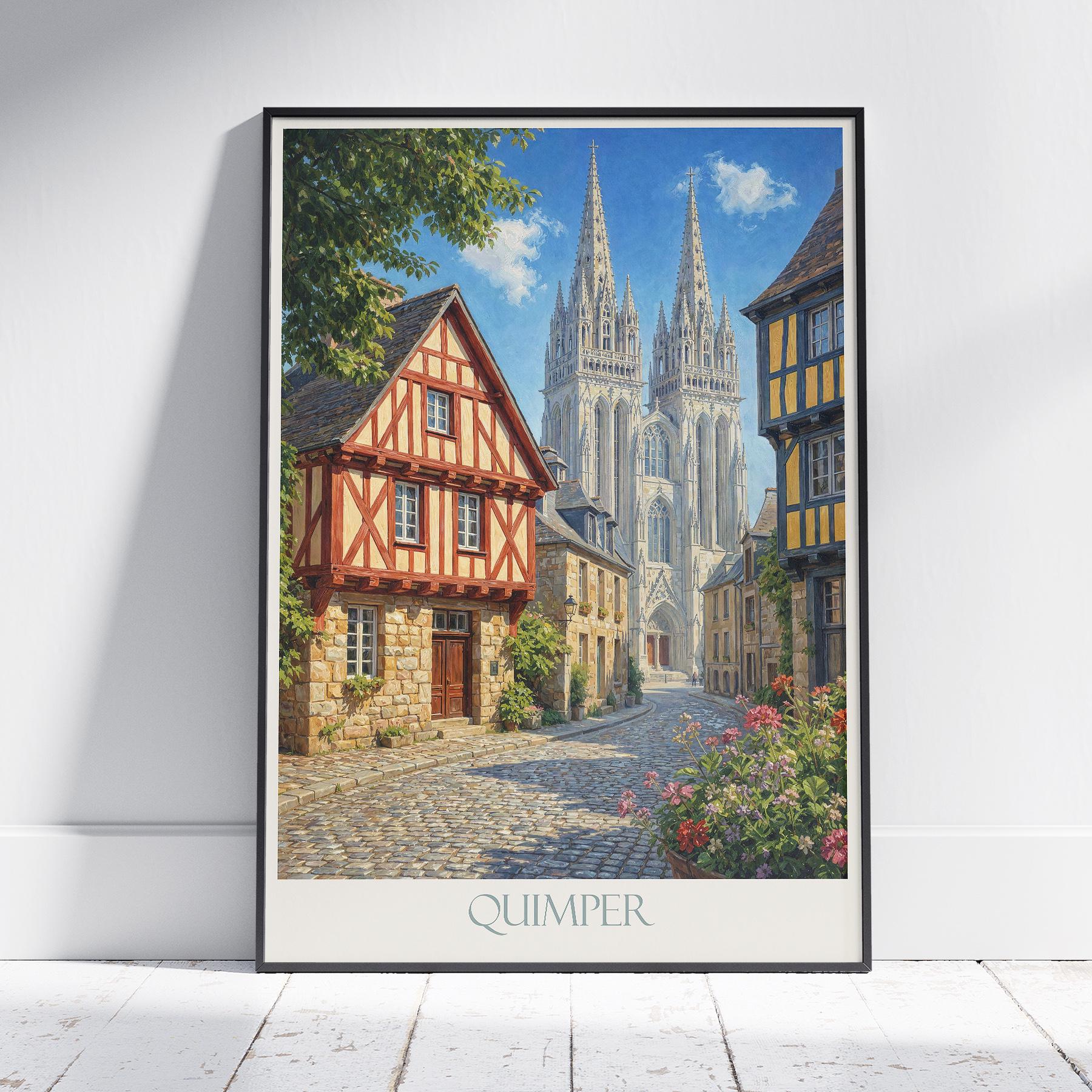 Quimper France Travel Poster: Brittany Cathedral Art Print - Etsy