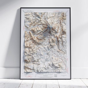 Mount Hood,Oregon Karte ~ Flacher 2D Vintage Relief Druck ~ Poster Wand Kunst Dekor Topographie