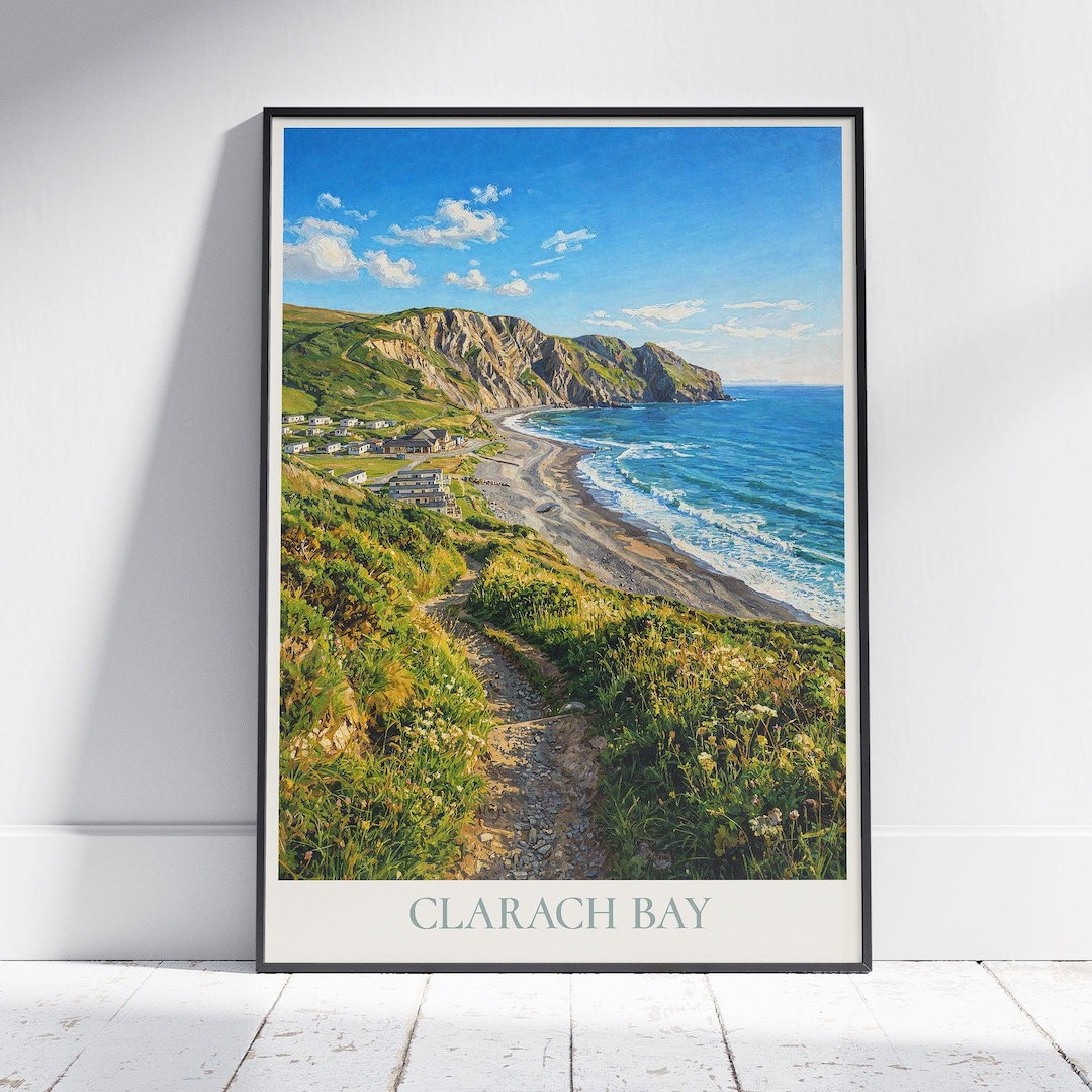 Clarach Bay Wales Travel Poster Coastal Cliff And Beach Painted Art clarach-bay-wales-travel-poster-coastal-cliff-and-beach-painted-art