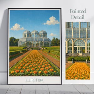 Curitiba Reiseposter, Botanischer Garten | Brasilien gemalt Wandkunst & Wohnkultur | Gerahmtes Urlaub Reisegeschenk Print