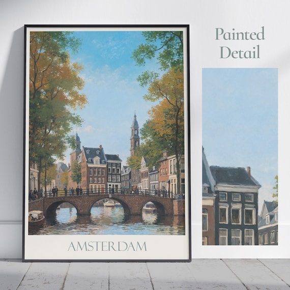 Amsterdam Canal Vintage Travel Poster Print