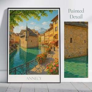 Annecy Travel Print ~ France Travel Poster | Painted Wall Art & Home Decor | Framed Personalized Print | Vacation Travel Gift