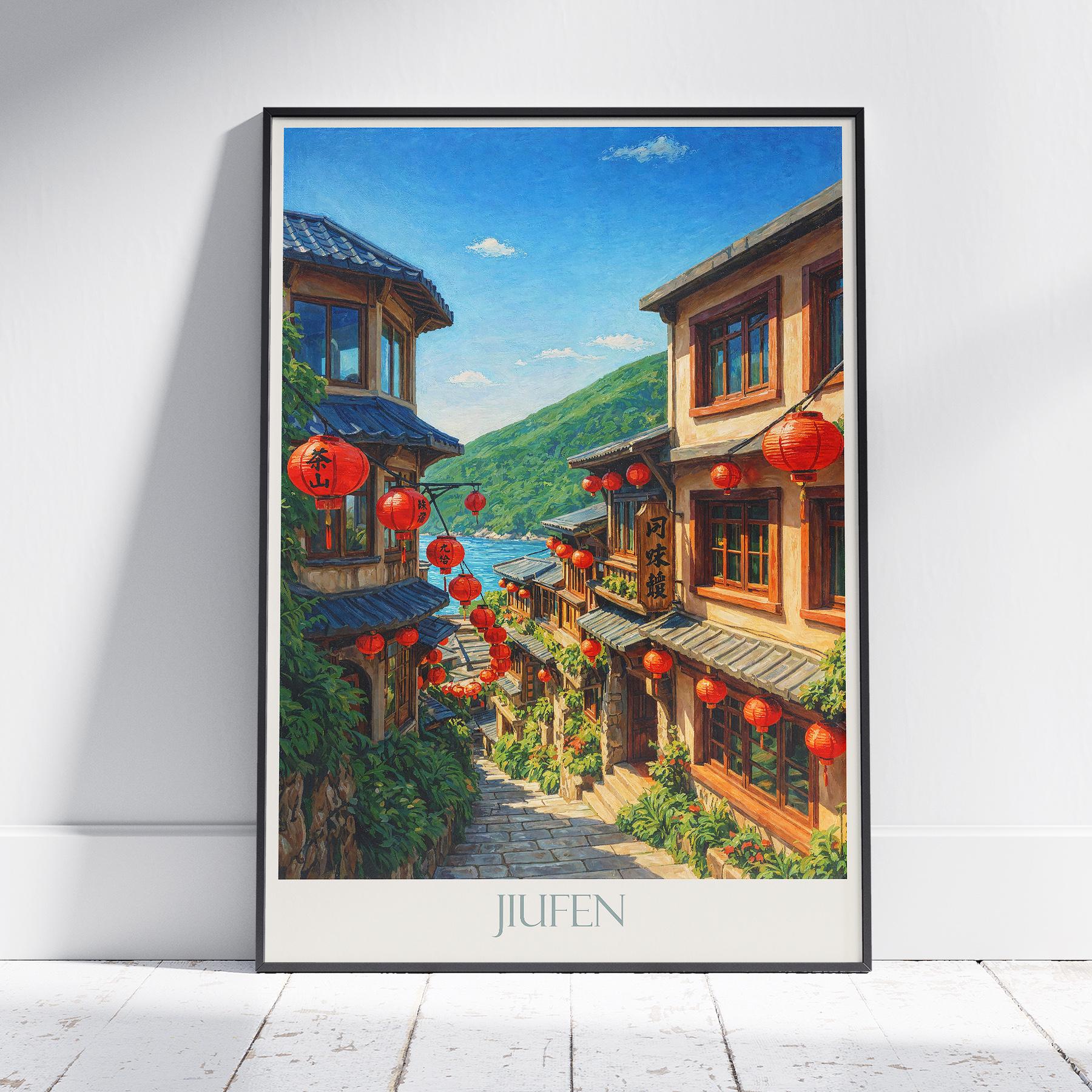 【F4号】TAIFU 台風 oil painting 原画 Jiufen Taiwan Travel Poster | Hand-painted Mountain Village Art
