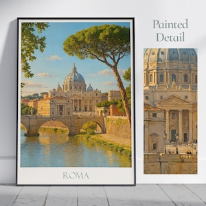 Poster turistico di Roma, Basilica di San Pietro / Italia, Roma, dipinto murale / Decorazione per la casa / Stampa personalizzata con cornice / Regalo per le vacanze