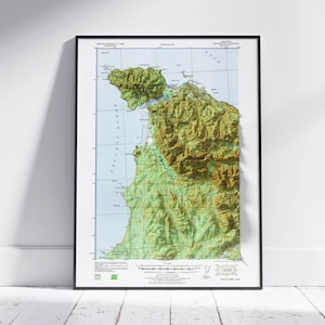 Cape Flattery, Washington ~ impression de carte 2D vintage en relief ombré ~ affiche murale art déco topographie