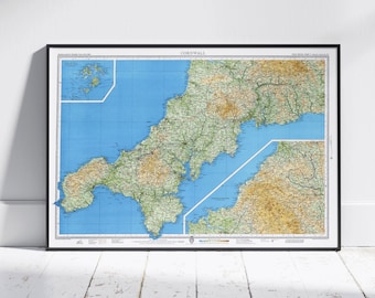 Cornwall Vintage Map Print ~ Poster Wall Art Decor