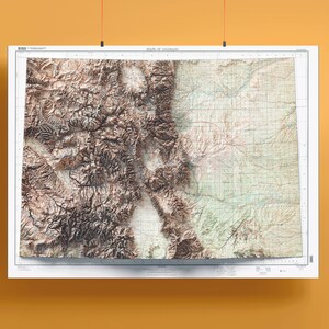 Colorado Retro Map Shaded Relief Flat 2D Print ~ US State Fine Art Poster Wall Decor Topographic ~ Rocky Mountains, Denver, Boulder, Aspen