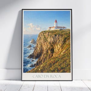 Cabo da Roca Lighthouse Poster: Vintage Portugal Travel Print
