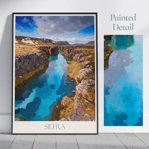 Stampa di viaggio Silfra ~ Poster di viaggio in Islanda / Stampa artistica da parete dipinta e arredamento per la casa / Stampa personalizzata con cornice / Regalo di viaggio per le vacanze
