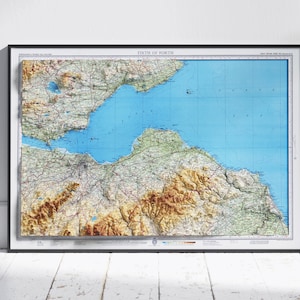 Firth of Forth, Scotland ~ Vintage Map 2D Shaded Relief UK Print Poster Wandkunst Dekor