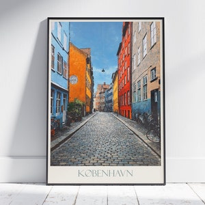 Kopenhagen Travel Print ~ Dänemark Reise Poster | Gemalte Wandkunst & Wohnkultur | Gerahmter personalisierter Druck | Urlaub Reise Geschenk