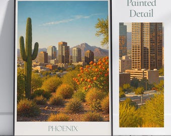Reisposter Phoenix, Arizona: vintage stijl woestijnhorizonkunst