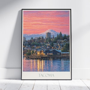 Tacoma Travel Poster: Mount Rainier Sunset Art Print