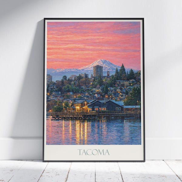 Tacoma Travel Poster: Mount Rainier Sunset Art Print