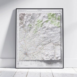 Carlisle ~ Flache 2D Shaded Relief Map Vintage Style Print Poster Wand Kunst Dekor