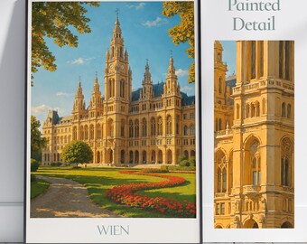 Weense Rathaus-poster: reisafdruk Oostenrijk, Europese architectuur