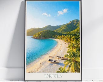 Tortola BVI Travel Poster: Caribbean Beach Scene Painted Art Print