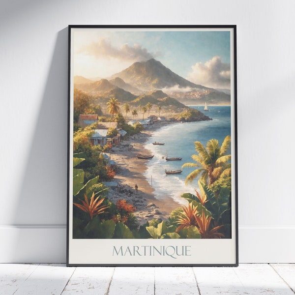 Affiche de voyage en Martinique ~ Affiche de voyage | Impression d'art mural peint et décoration d'intérieur | Impression personnalisée encadrée | Cadeau de voyage de vacances