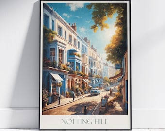 London Travel Print, Notting Hill ~ Poster Travel Wall Art Home Decor Gift Personalized Framed