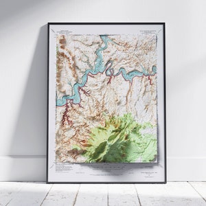 Navajo Mountain, Utah ~ Vintage schaduwrijke reliëf platte 2D kaart afdrukken ~ Poster Wall Art Decor topografie
