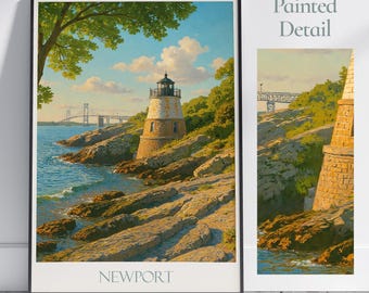 Impresión de Newport, Rhode Island: Póster de viaje del faro de Castle Hill