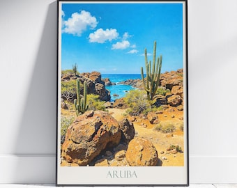 Aruba Travel Poster: Arikok National Park Coastal Landscape Painted Art Print