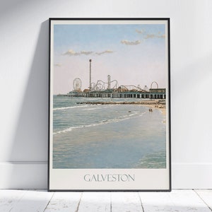 Galveston Travel Print ~ Texas Travel Poster | Painted Wall Art Print & Home Decor | Framed Personalized Print | Vacation Travel Gift