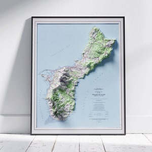 Guam Vintage Shaded Relief Map Flat 2D Print ~ Poster Wand Kunst Dekor Topographie