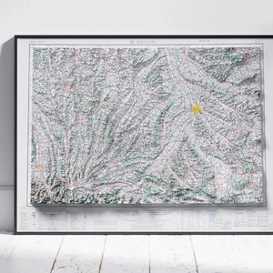 Toulouse Vintage Shaded Relief Map Flat 2D Print ~ Poster Wand Kunst Dekor Topographie