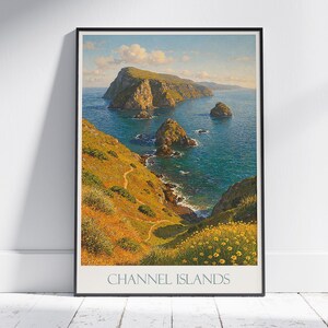 Poster di viaggio del Parco Nazionale delle Isole del Canale / Stampa artistica costiera della California / Decorazione murale in stile vintage / Regalo per gli amanti della natura