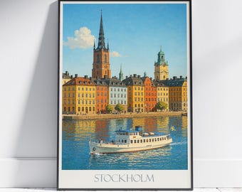 Gamla Stan Stockholm Travel Poster: Vibrant Sweden Cityscape Art Print