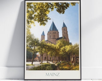 Mainz Travel Print ~ Germany Travel Poster | Painted Wall Art Print & Home Decor | Framed Personalized Print | Vacation Travel Gift