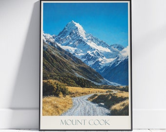 Impression de voyage Mount Cook ~ Poster de voyage en Nouvelle-Zélande, art mural, décoration d'intérieur, cadeau personnalisé encadré