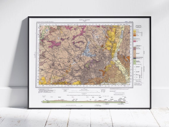 ノースロンドンのヴィンテージ地質図プリント～ポスターウォールアート