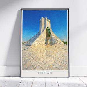 Tehran Iran Travel Poster: Azadi Tower Painted Art Print