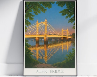 Albert Bridge London Art Print: Twilight Thames River UK Cityscape