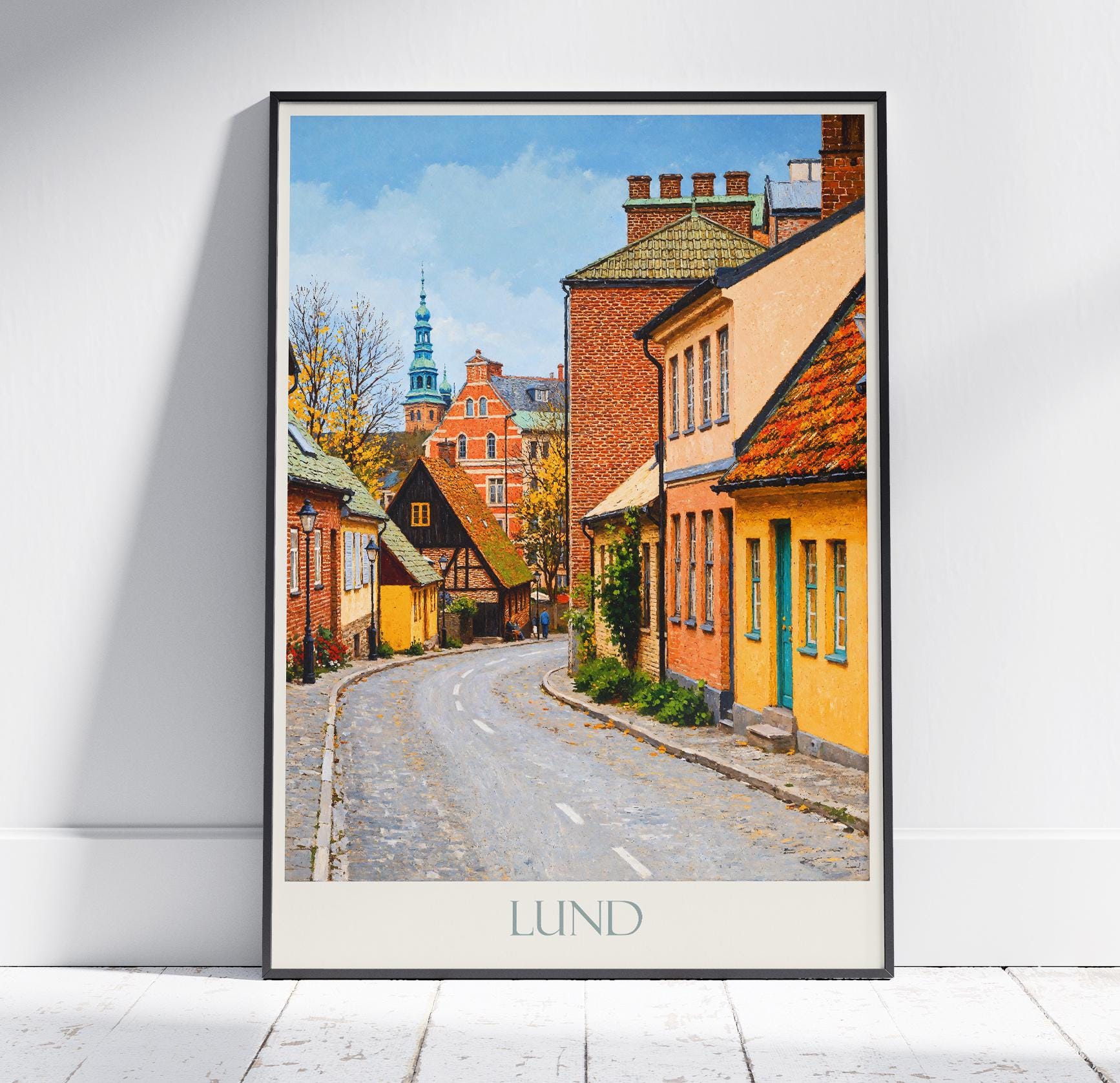 Impresión de viaje de Lund ~ Póster de viaje de Suecia / Impresión de arte mural pintado y decoración del hogar / Impresión personalizada enmarcada / Regalo de viaje de vacaciones