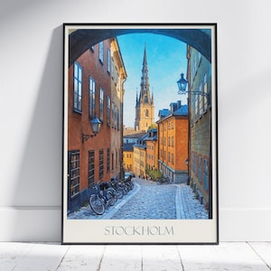 Stockholm Travel Print, Gamla Stan ~ Sweden Travel Poster | Painted Wall Art Print & Home Decor | Framed Personalized Vacation Travel Gift