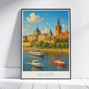 Szczecin Poland Waly Chrobrego Art Print | Pomeranian Castle Poster | Riverside Cityscape | Europe Travel Gift Decor