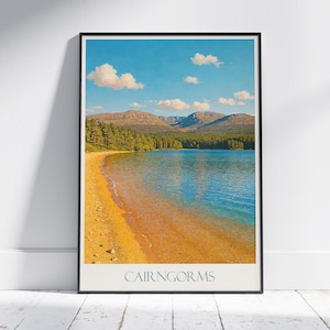 Cairngorms Travel Print, Loch Morlich ~ Scotland Travel Poster Wall Art Home Decor Gift Personalized Framed