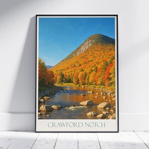Crawford Notch New Hampshire Reiseposter | Herbst Herbstlaub Malerei Druck | Weiße Berge Malerische Kunst